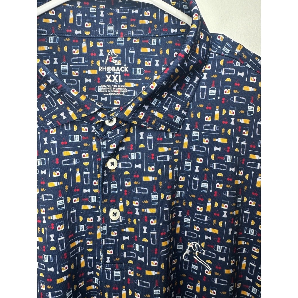 Rhoback Golf Polo Old Fashioned Cocktail Print Short Sleeve Performance - XXL - Picture 2 of 5